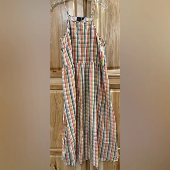 GAP Women’s Multi Color Plaid Cottagecore Prairiecore Feminine Maxi Sundress - Picture 3 of 13